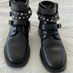 Saint Laurent Paris black leather Moto boots. 37 1/2. Excellent condition